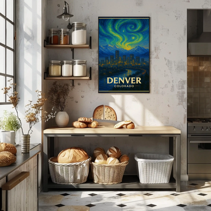 Denver Colorado Starry Night Mountainscape Travel Poster