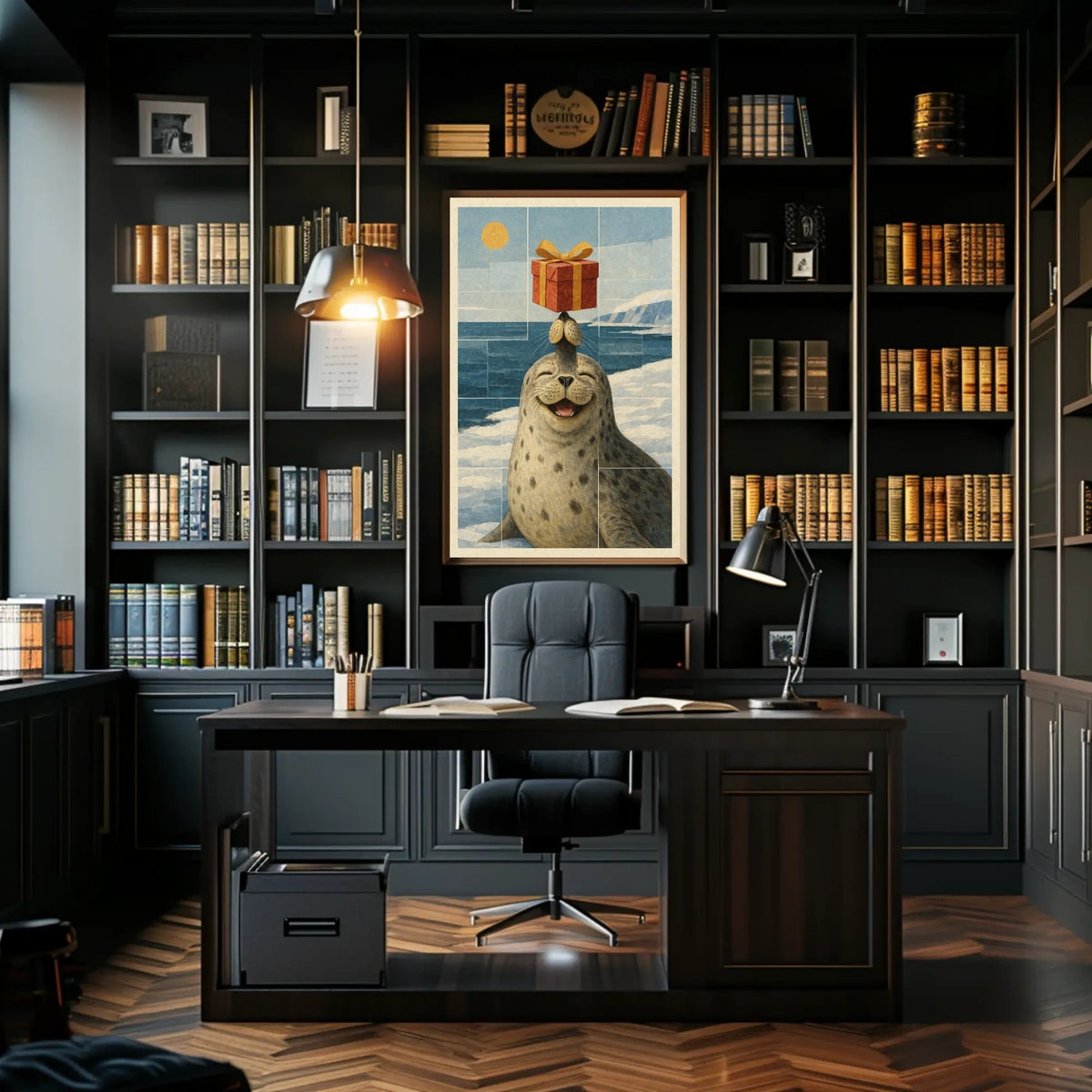 Joyful Seal With A Gift Poster