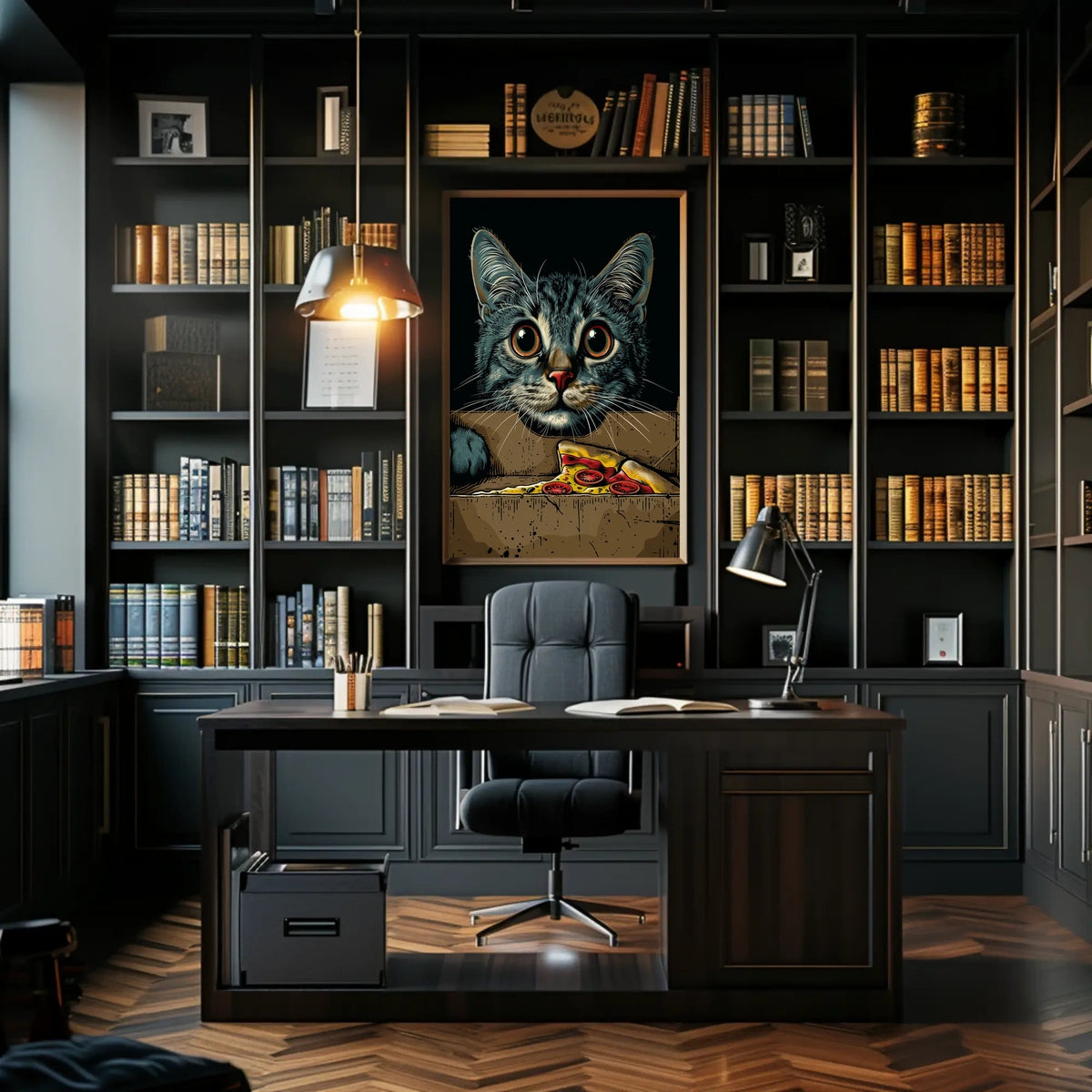 Curious Cat And Pizza Delight Poster