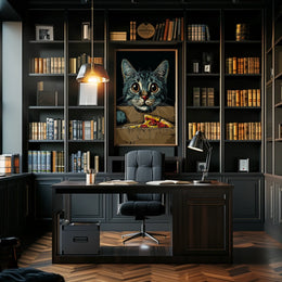 Curious Cat And Pizza Delight Poster