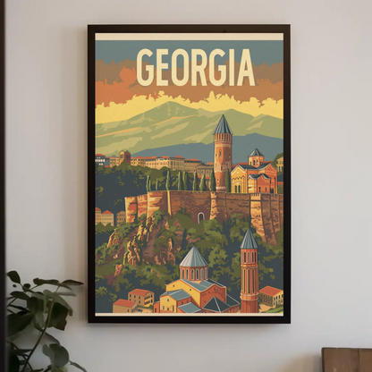 Georgia Caucasus Mountains Old Town Vintage Travel Poster