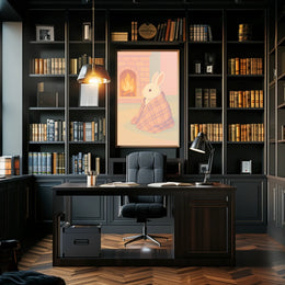 Cozy Bunny by the Fireplace Poster