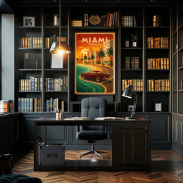 Miami Coastal Drive Vintage Travel Advertisement Poster