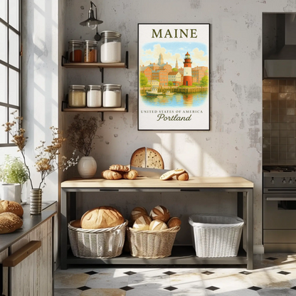 Portland Maine Historic Lighthouse Waterfront Scene Poster