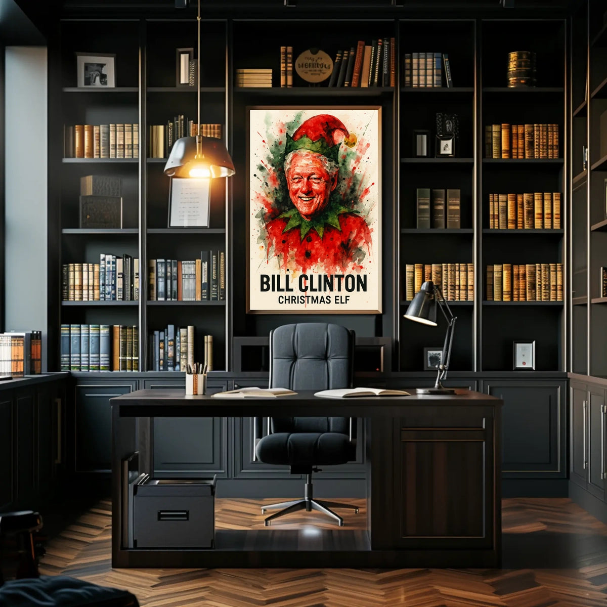 Bill Clinton Christmas Elf Holiday Political Poster