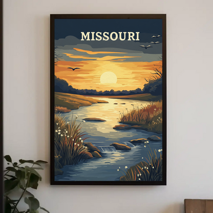 Missouri River Sunset Vintage Poster