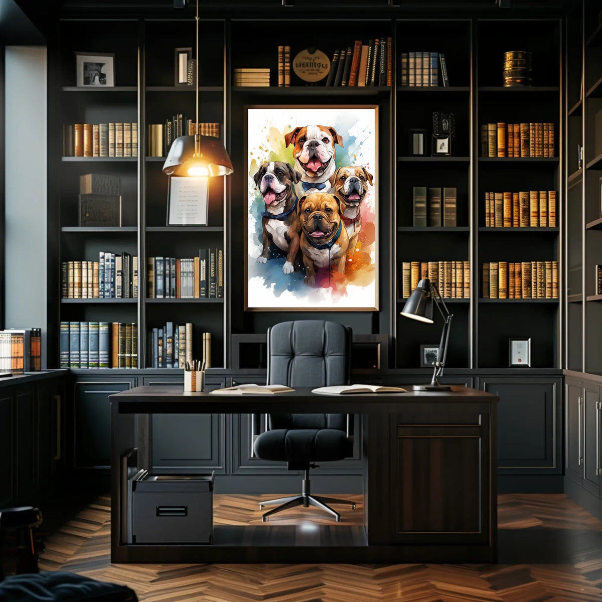 Colorful Bulldog Art Poster with Bow Ties