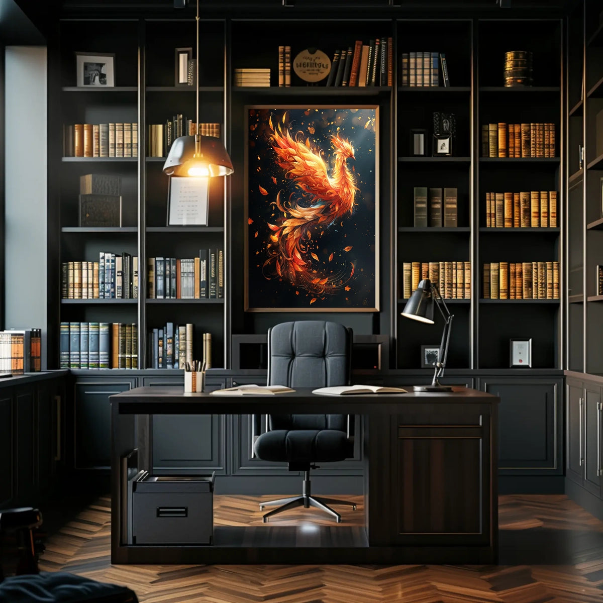 Phoenix Rebirth Modern Art Poster: Vibrant Fantasy Decor