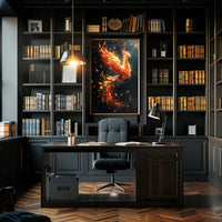 Phoenix Rebirth Modern Art Poster: Vibrant Fantasy Decor
