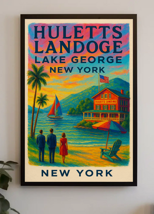 Huletts Landing Lake George New York Vintage Travel Poster