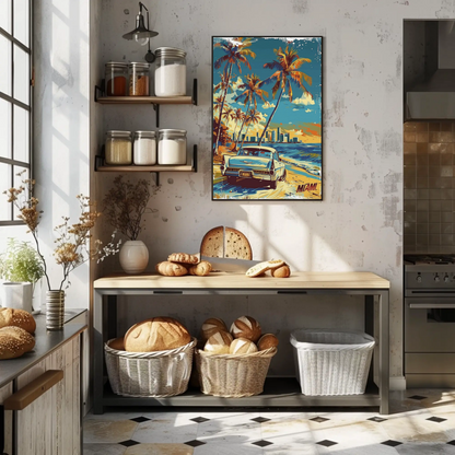 Miami Classic Car Palm Trees Beach Scene Travel Poster Travel Poster