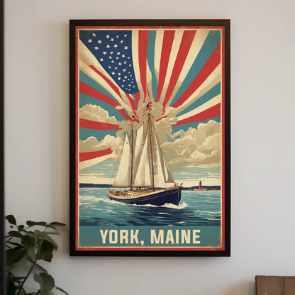 York Maine Sailing Americana Vintage Travel Poster