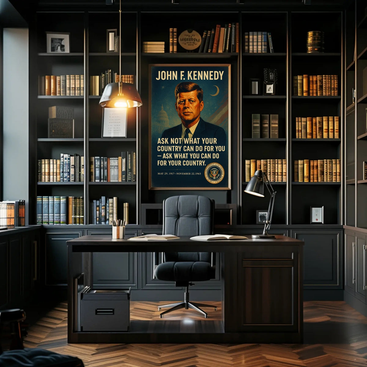 JFK Inspirational Patriotic Vintage Poster with Quote
