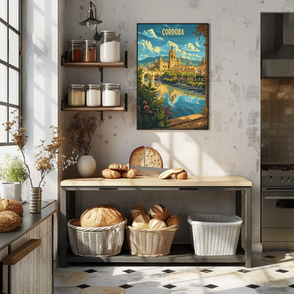 Cordoba Bridge and Cathedral Scenic River Travel Poster