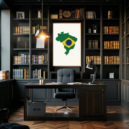 Artistic Brazil Map in National Colors Country Flag Poster