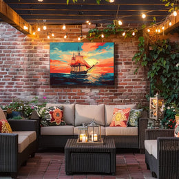 Vintage Sailing Ship at Vibrant Sunset Poster