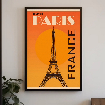 Travel Paris France Orange Eiffel Tower Poster