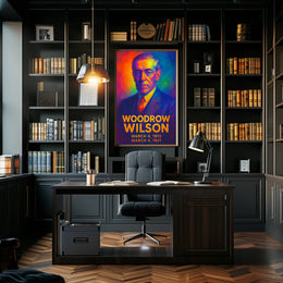 Woodrow Wilson 28th President of the United States Neon Gradient Overlay Poster