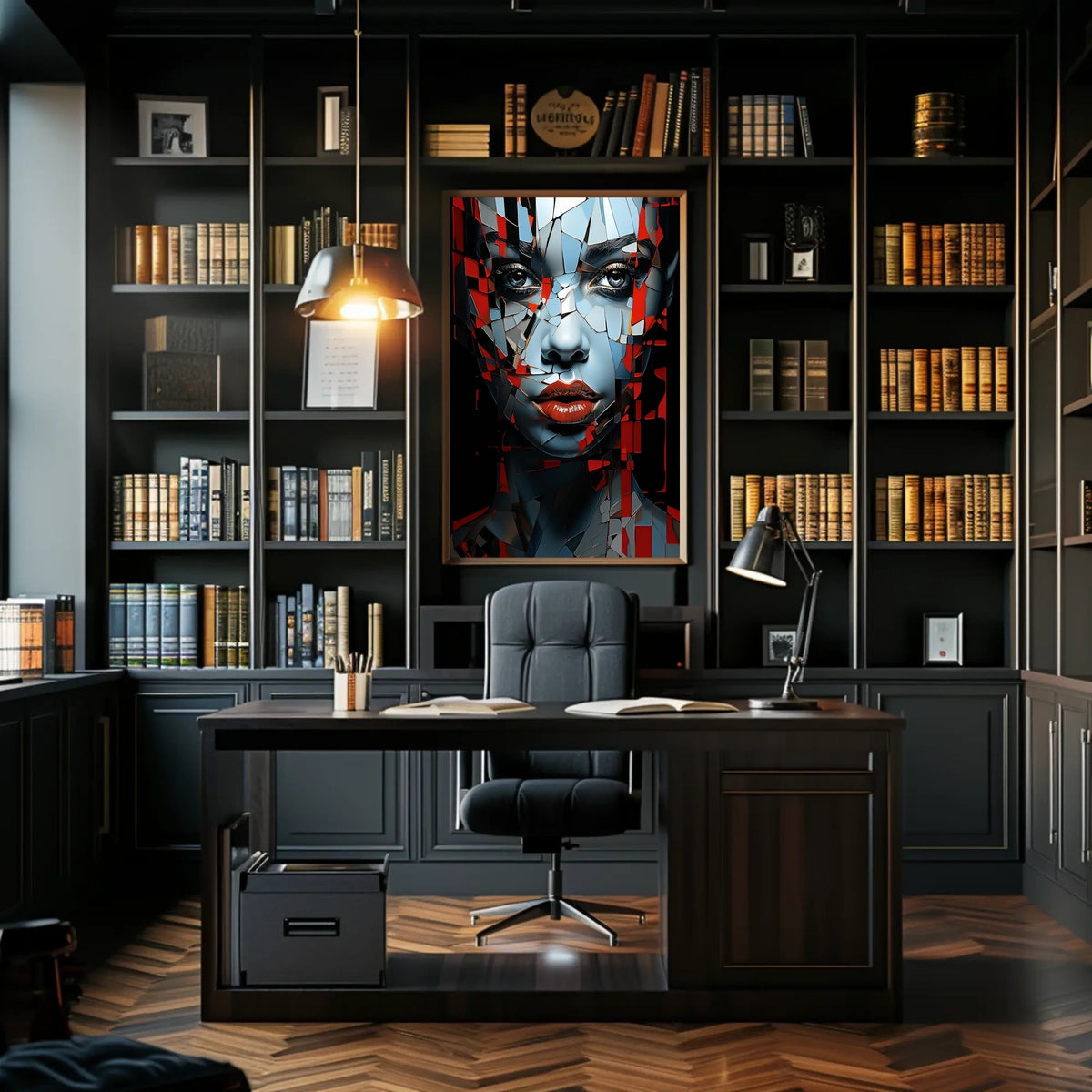 Fragmented Mosaic Female Face: Abstract Art Poster