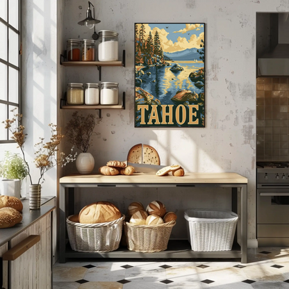 Lake Tahoe Sunset Pines Mountain Travel Poster