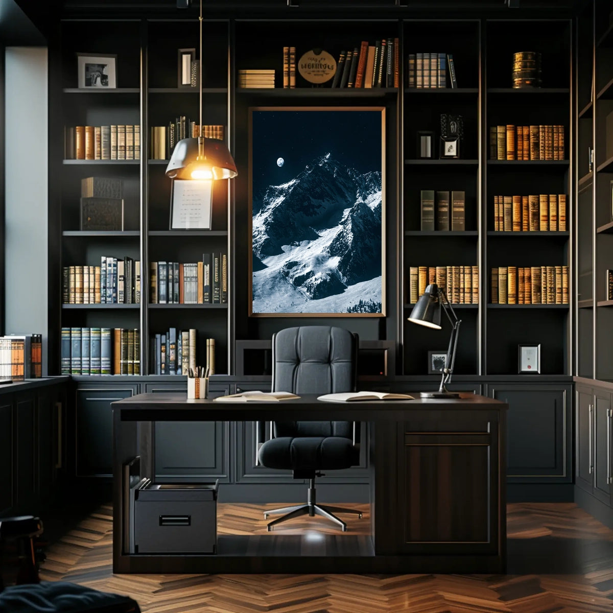 Majestic Moonlit Mountain Range Nighttime Poster