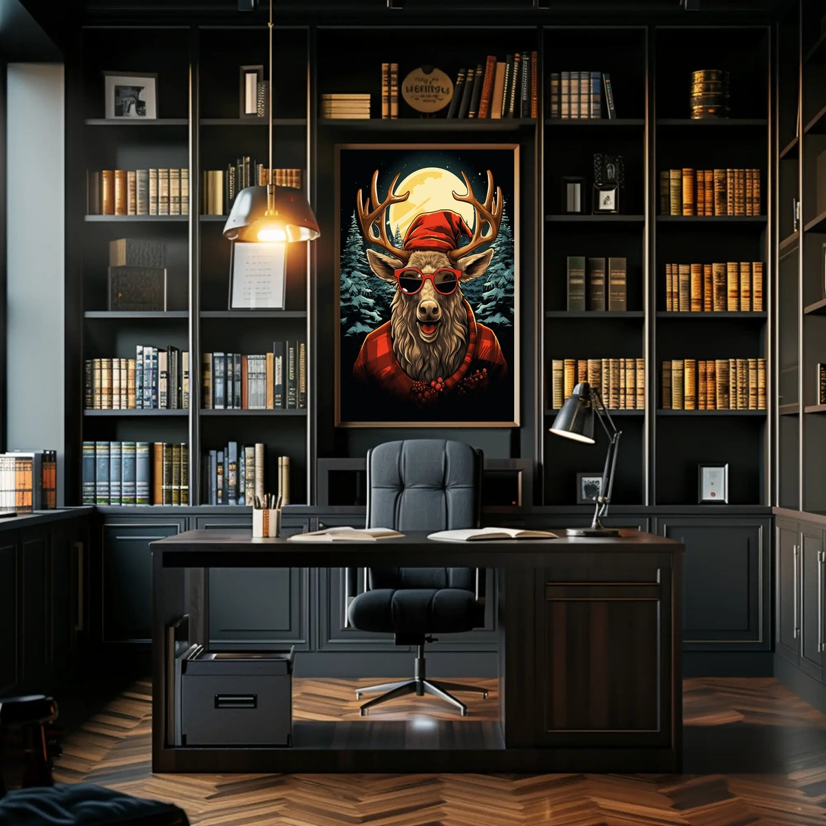 Festive Reindeer in Forest Winter Wonderland Animal Poster