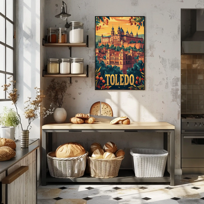Toledo Sunset Cathedral Hill City Travel Poster