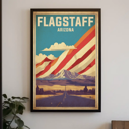 Flagstaff Arizona Mountains Roadscape Vintage Travel Poster