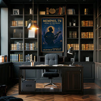 Memphis Blues Guitarist Vintage Cityscape Poster