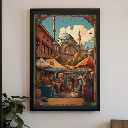 Turkish Market In Mosque Courtyard Vintage Travel Poster