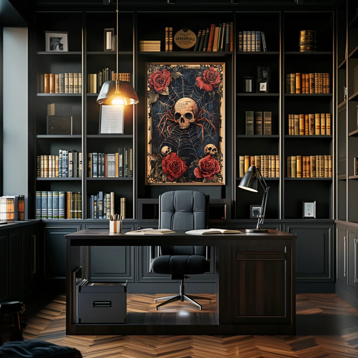Skull with Spider Legs Gothic Abstract, Artistic Poster