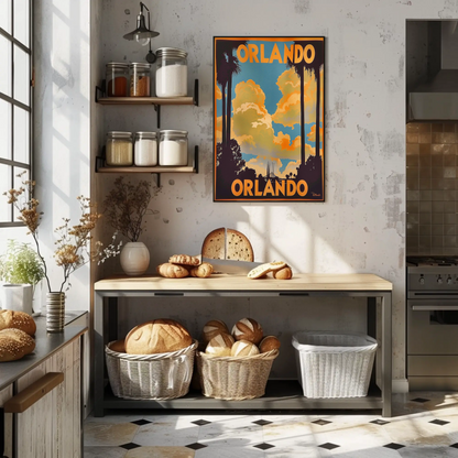 Orlando Sunset Palms Retro Florida Travel Poster