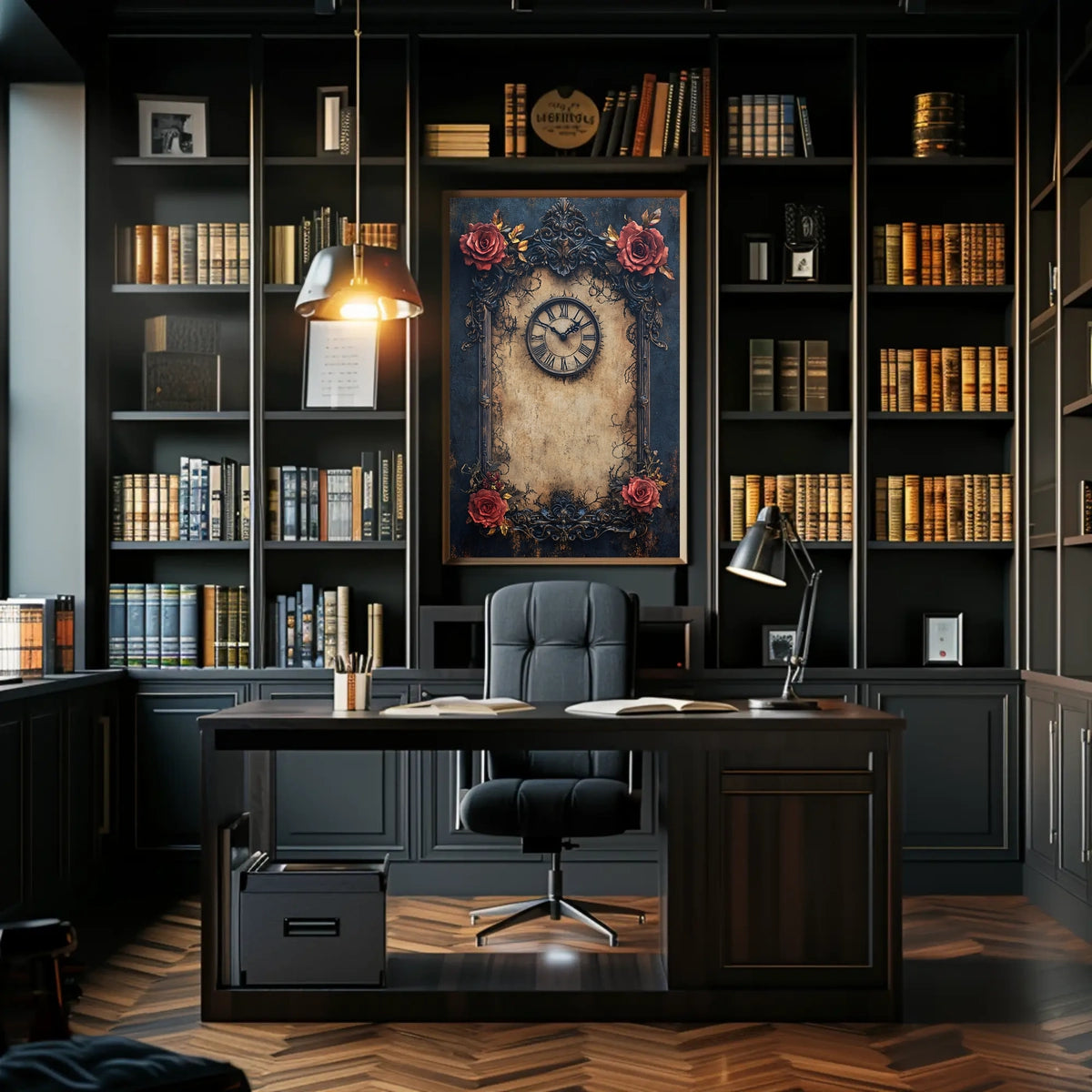 Vintage Clock and Roses: Baroque Victorian Heritage Poster