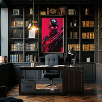 Futuristic Robotic Warrior with Weapon Futuristic Sci-Fi Poster