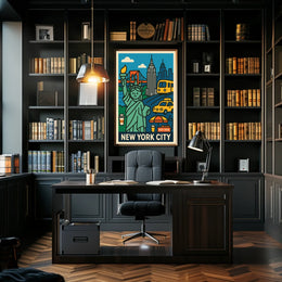 New York City Poster Vintage Cityscape Skyline Wall Art