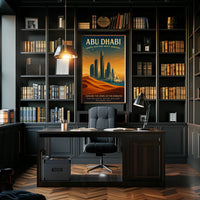 Abu Dhabi skyline and heritage illustrated urban cityscape poster