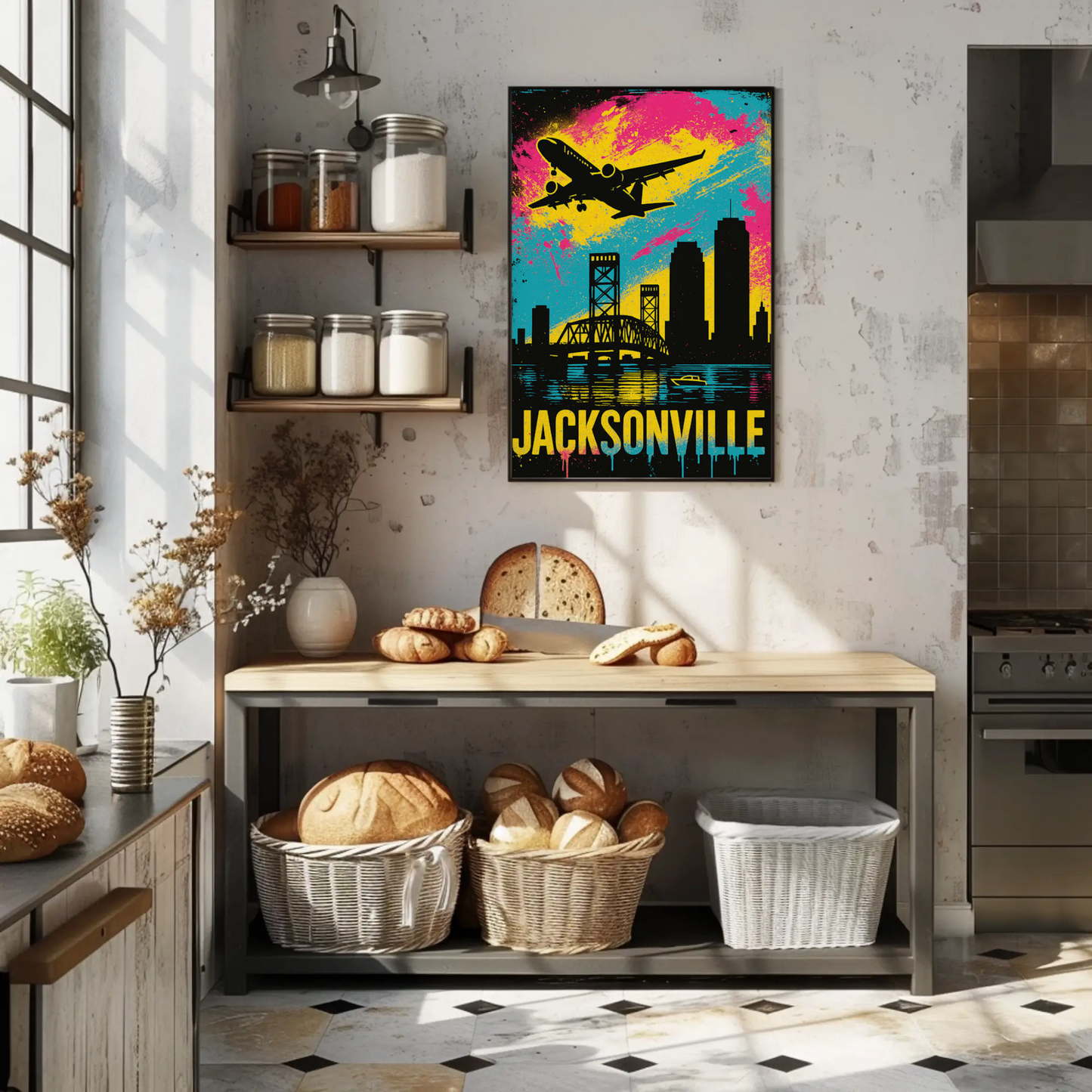 Jacksonville Florida Plane Skyline Bridge Poster Poster