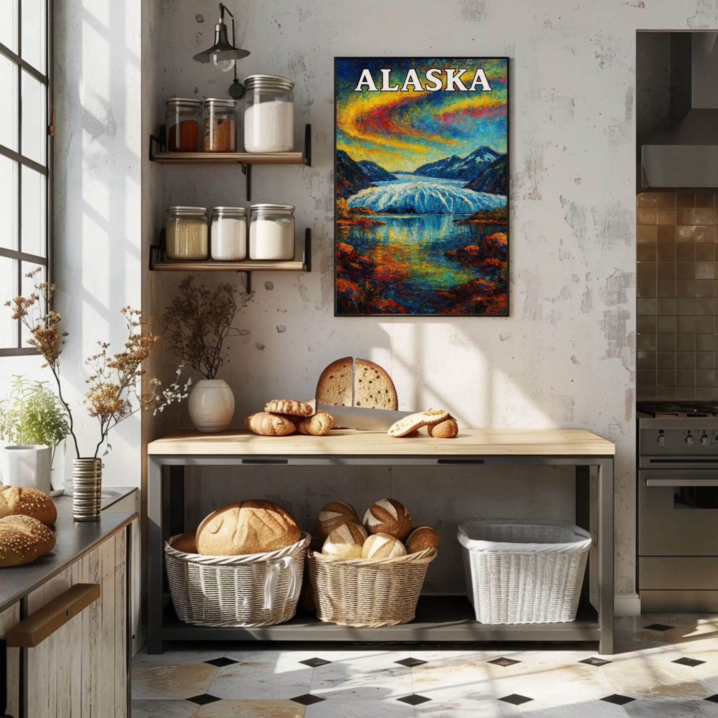 Alaska Glacier Sunset Mountain View Travel Poster