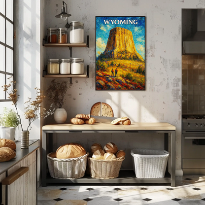 Wyoming Devils Tower Hiking Landscape Scenic Travel Poster