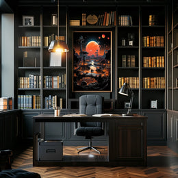 Futuristic Alien Planet Poster: Sci-Fi Landscape in Space