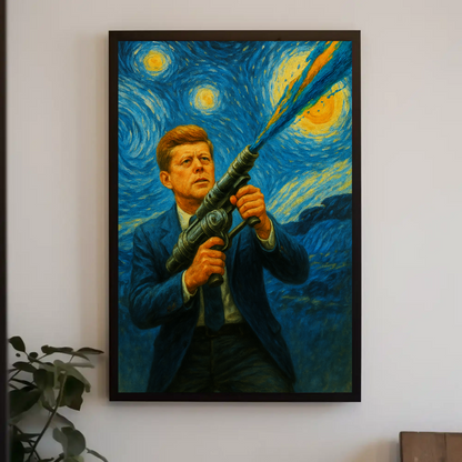 JFK Paints Starry Sky Vintage Travel Poster Remix John F. Kennedy