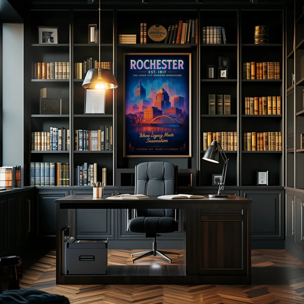 Rochester The Flour City Skyline Poster Retro Wall Art