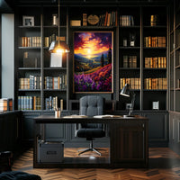 Vibrant Sunset Over Idyllic Countryside Landscape - Artistic Poster