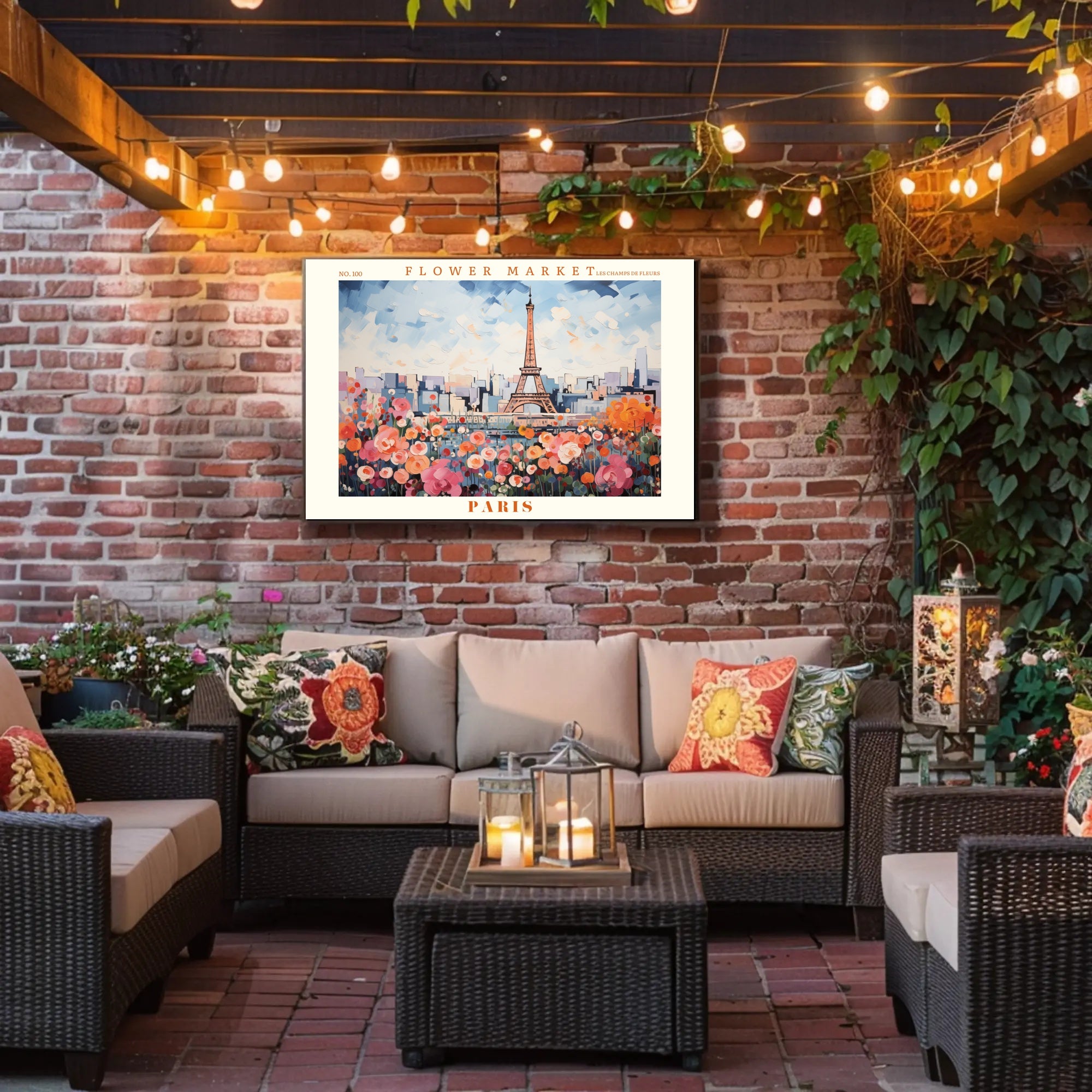 Vibrant Paris Scene with Eiffel Tower Travel Poster