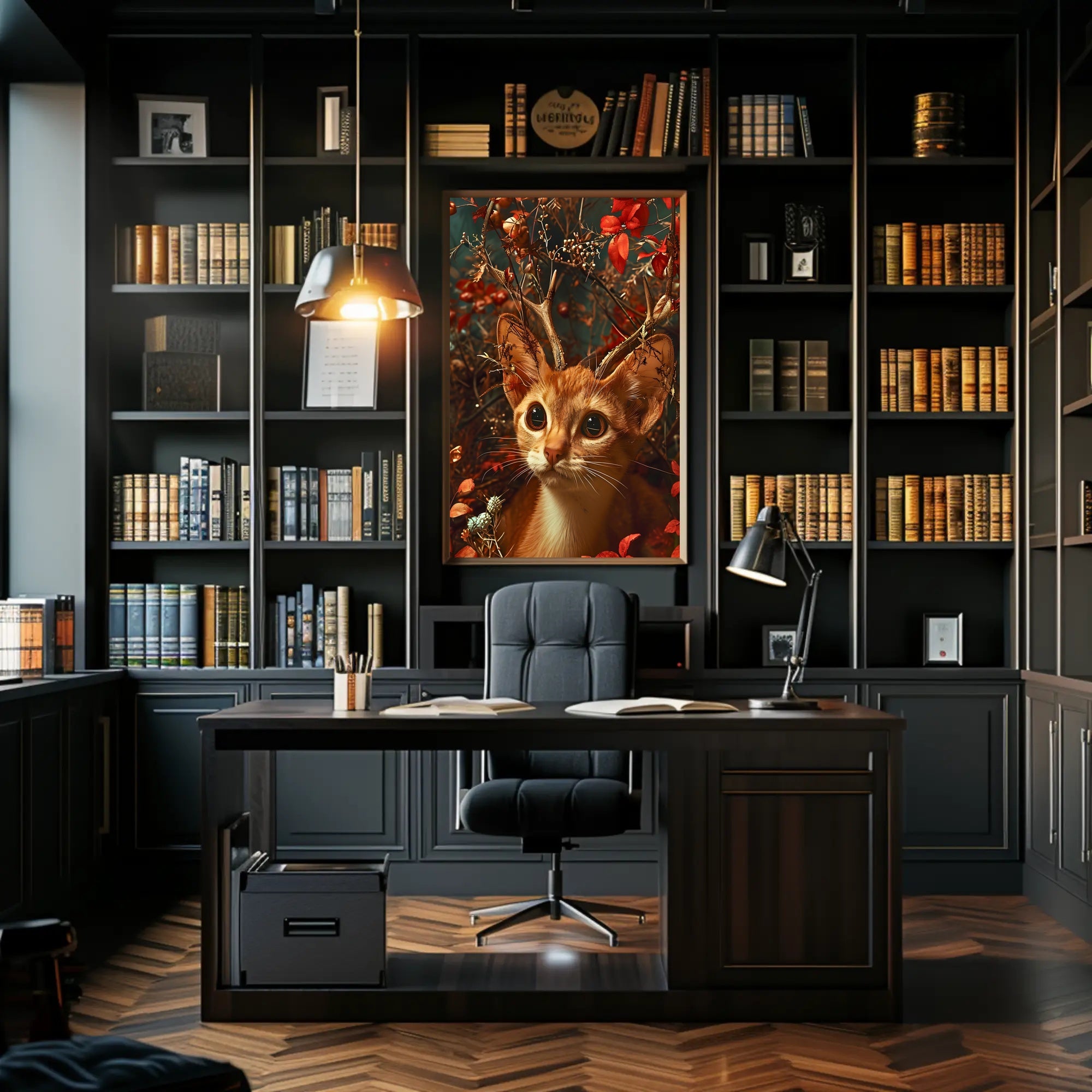 Whimsical Cat Antler Enchantment Fantasy or Mythology Poster