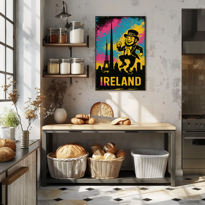 Ireland Dancing Leprechaun Retro Skyline Poster