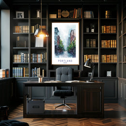 Portland Tranquil Urban Scene Watercolor Urban or Cityscape Poster PosterGoat