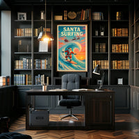 Santa Surfing Christmas Wave Vintage Poster Art