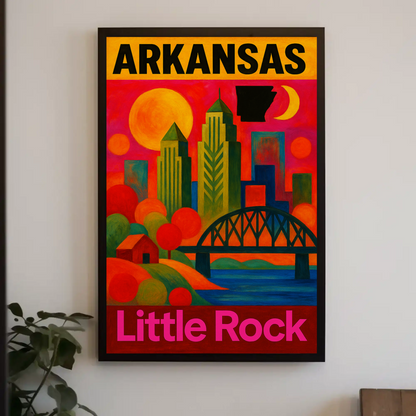 Arkansas Little Rock Skyline Vintage Travel Poster Art