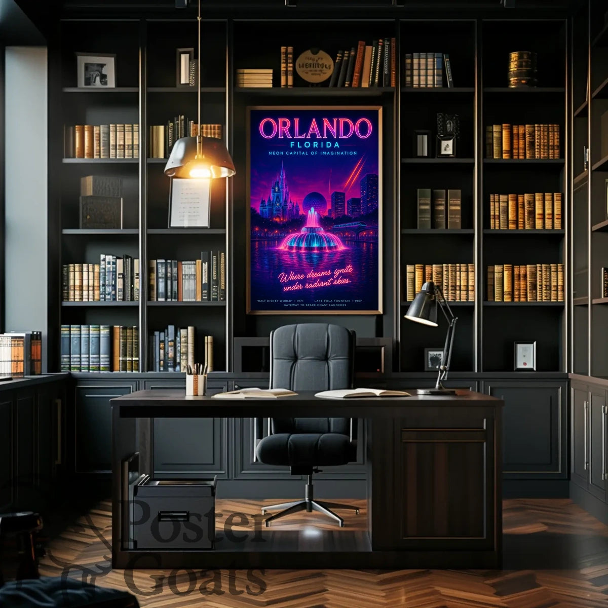 Orlando's Futuristic Neon Dreamscape: Urban Cityscape Poster